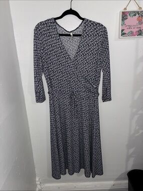 White Stag Black and White Patterned Wrap Midi Dress